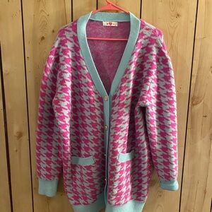 Buddy Love Pink and Blue Houndstooth Cardigan